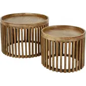 KAWOLA Couchtisch LANI Set 2-tlg. Mangoholz braun Fuß rund