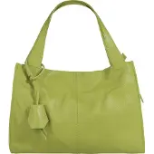 Cluty Damen Shopper grün aus Rindleder 40x28x11 cm mit Smartphonefach und Reißverschluss-Seitentaschen