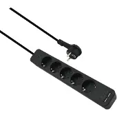 Helos Steckdosenleiste ADVANCED, 5-fach, USB-Charger schwarz, 1,5m, mit Schalter