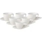 Villeroy & Boch Tasse "Espressotassen mit Untertassen Flow 100 ml 6er Set weiß", weiß, Porzellan, Trinkgefäße, Tasse
