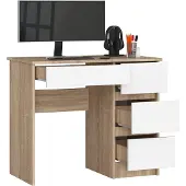 BDW Büroschreibtisch mit 4 Schubladen, Gamingtisch, Eiche Sonoma / Weiss Rechts