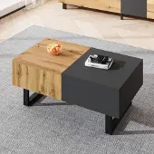 OKWISH Couchtisch verschiebbarer Rechteckig, Wohnzimmertische mit versteckter Stauraum fürs Wohnzimmer, Beistelltisch, Schwarz
