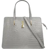 Cluty Graue Handtasche Kroko-Optik 36x28x8 cm mit 2 Hauptfächern und abnehmbarem Schultergurt