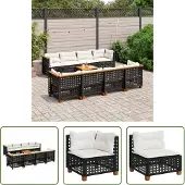 The Living Store 9-tlg. Garten-Sofagarnitur mit Kissen Schwarz Poly Rattan