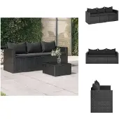 vidaXL 3-Sitzer-Gartensofa mit Kissen Schwarz Poly Rattan - Gartensofas