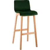 CLP Moderner Barhocker 77 cm Sitzhöhe, Samt, Buchenholz Natur-Optik, gepolstert, Vierfußgestell, Fußstütze, Bodenschoner, für Tresen