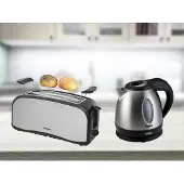 Tristar Haushaltsgeräte Edelstahl 2in1 Frühstücksset Silber 1,2Ltr Wasserkocher 4er Doppelschlitztoaster