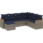 Syfax 7-teiliges Gartensofa-Set mit Kissen, grau, Polyrattan