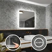 Alasta Rechteckiger LED-Spiegel 90x90 cm für Wohnzimmer, Schlafzimmer und Badezimmer