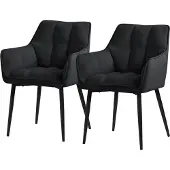 ML-Design 2x Esszimmerstuhl aus Frotteestoff, Schwarz, mit dickem gepolsterter Sitz