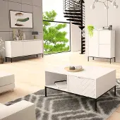 Lomadox Wohnzimmer Set 3-teilig modern in weiß matt mit gefrästen Fronten ANGERA-140
