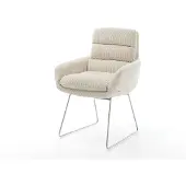 DELIFE Esszimmerstuhl Abelia-Flex mit Armlehnen Cord Beige Kufengestell Edelstahl