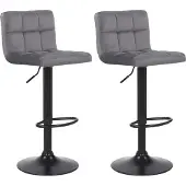 CLP 2er Set Barhocker Feni Samt, höhenverstellbar mit Fußstütze, Lehne & Metallgestell, belastbar bis 150 kg, Farbe: grau