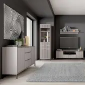 Lomadox Wohnwand Beige LAURO-161 modern mit Rillenoptik 4-teilig