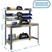Simon Rack PROREGAL Werkbank BUFFALO mit Frontablage | HxBxT 84x120x61cm | Traglast 600kg | Grau