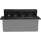 Plastrol HAND Einbausteckdose 3-fach Schuko USB-A USB-C Schwarz
