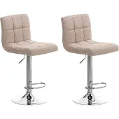 CLP 2er Set Barhocker Peru Mit Stoffbezug I Drehbare, Höhenverstellbare Barstühle Mit Lehne & Metallgestell In Chrom-Optik, Farbe: creme
