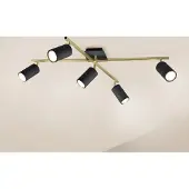 Meine Wunschleuchte Deckenstrahler 5-flammig schwenkbar Schwarz-Gold mit GU10 LED, Breite 77,5cm