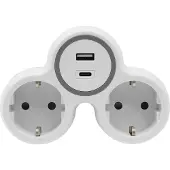 Plastrol Zwei-Wege-Splitter 2x Steckdose mit/mit Schuko 1xUSB A 1xUSB C R-21WS/S/B W-72010
