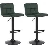 CLP 2er Set Barhocker Feni Samt, höhenverstellbar mit Fußstütze, Lehne & Metallgestell, belastbar bis 150 kg, Farbe: grün