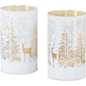 Levandeo 2er Set LED Windlicht H13cm Lichterkette Deko Glas Wald Weihnachten Tischdeko