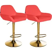 CLP 2er Set Barhocker Braga Gold Kunstleder, Farbe:rot