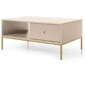 Bettso Couchtisch MOLLY Beige mit goldenem Metallgestell, 2 Schubladen, 104x68x46 cm