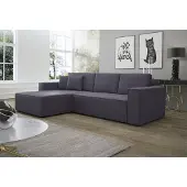 Fun-Möbel Ecksofa Schlafsofa Sofa CONOR PREMIUM Kunstleder Soft Grau Ottomane Links