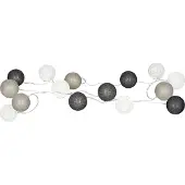 Levandeo Lichterkette 15er LED Kugeln Baumwolle Grau Weiß Deko Girlande Baumwolleballs