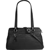 Betty Barclay Umhängetasche , Damen, Gr. B/H/T: 33cm x 20cm x 12cm onesize, schwarz, Leder, leicht glänzend, Taschen Umhängetasche, echt Leder