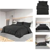 vidaXL Bettwäsche-Set Schwarz 200x200 cm Baumwolle - Bettbezüge