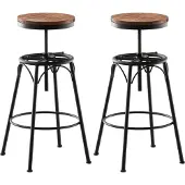 CLP 2er-Set Barhocker Beam Mit Holzsitz Und Metallgestell I Sitzhocker mit runder Sitzfläche I Höhenverstellbar Drehbar, Farbe: schwarz