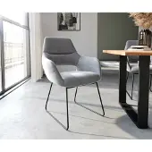 DELIFE Esszimmerstuhl Yago-Flex mit Armlehnen Samt Grau Kufengestell Schwarz Taschenfederkern