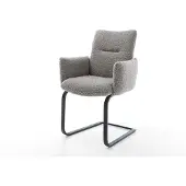 DELIFE Freischwinger Jova-Flex mit Armlehnen Bouclé Silbergrau Freischwinger flach Schwarz Taschenfederkern