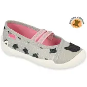 Befado Mädchen Hausschuhe Ballerinas Flexible mit Katze, Ledereinlagen, Grau 36