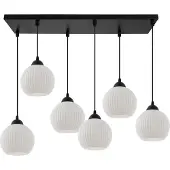 Light11 HOME Riffle Hängelampe Schwarz 6 Flache Weisse Lampenschirme Kugel E27