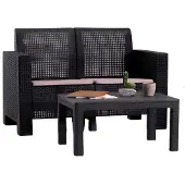 AEA Stilvolles 2-teiliges Gartenmöbel-Set: 2-Sitzer-Sofa und Couchtisch.