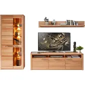 Lomadox Anbauwand Wohnwand inkl. Beleuchtung, Front Kernbuche massiv NEWTON-36