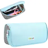 König Design Geräumiges Federmäppchen Hellblau, 230x110x70mm, mit transparentem Netzfach und elastischen Schlaufen