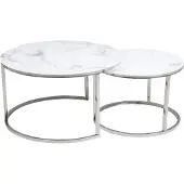 Feldmann-Wohnen 2er-Set Couchtisch Wohnzimmertisch Atlanta 80x80cm 60x60cm Marmor weiß / Chrom