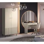 Lomadox Kleiderschrank und Schminktisch in Beige matt SALOU-131 modern 2-teilig mit Rillenoptik