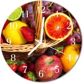 Tulup Glasuhr Wanduhr Küchenuhr Echt-Glas 30fi cm Obst mehrfarbig