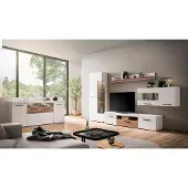 Lomadox Wohnzimmer Set mit TV-Wand modern weiß mit Eiche SUTTON-61