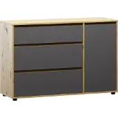 Nabbi Kommode mit Schubladen normannisch CH-1D/3DR - grauer Graphit / Wotan-Eiche