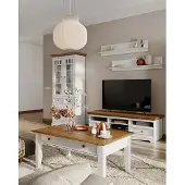 Lomadox Wohnzimmer Set, Massivholz in weiß mit Eiche Optik BORMIO-163,5-teilig