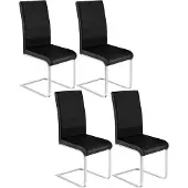 Woltu Esszimmerstühle 4er Set, Polsterstuhl, Kunstleder, Schwarz