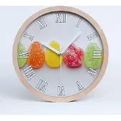 Tulup Holzuhr 30fi cm wanduhr - weiße Spitzen - farbige Gummibärchen