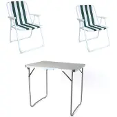 Linder Exclusiv GmbH Campingset klappbar 3tlg Campingstuhl Gartenstuhl Grün-gestreift Koffertisch