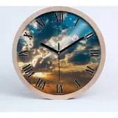 Tulup Holzuhr 20fi cm wanduhr - schwarze Spitzen - Sonnenuntergang Himmel