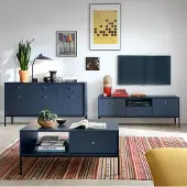 Lomadox Wohnzimmermöbel Set blau, Fußgestell schwarz, MALAGA-160, 3-teilig